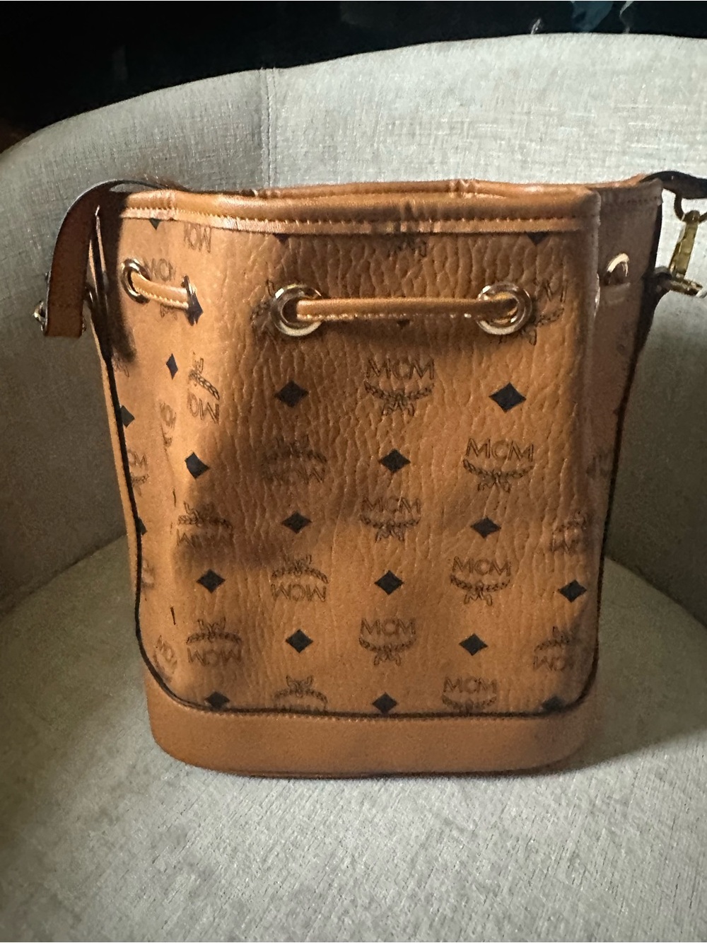 Cognac Brown Drawstring Bucket Bag - Picture 2 of 8